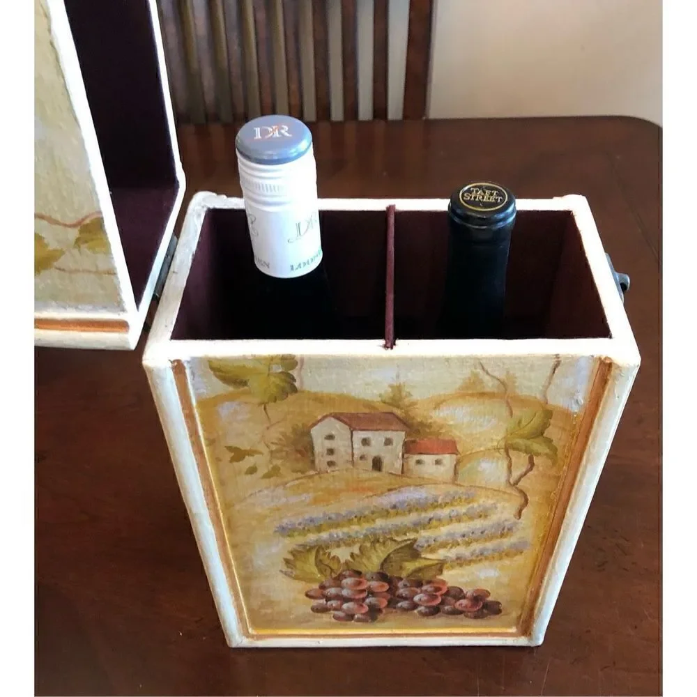 VINTAGE -🎉HPx3🎉 Wood Decorative Double Bottle Wine Holder/Carrier:Brass Hardware